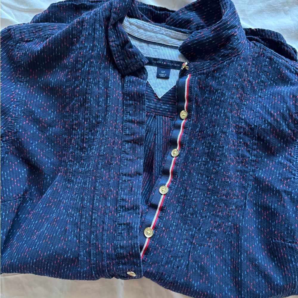 Tommy Hilfiger Textured Navy Shirt with Gold Buttons